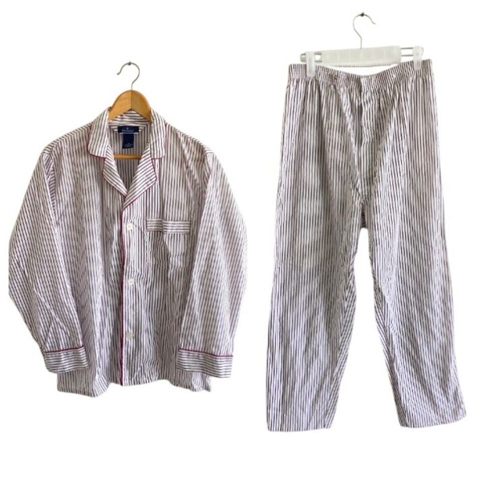 Barrington Mens Pajama Set Medium Burgundy White Striped Cotton Blend Sleepwear